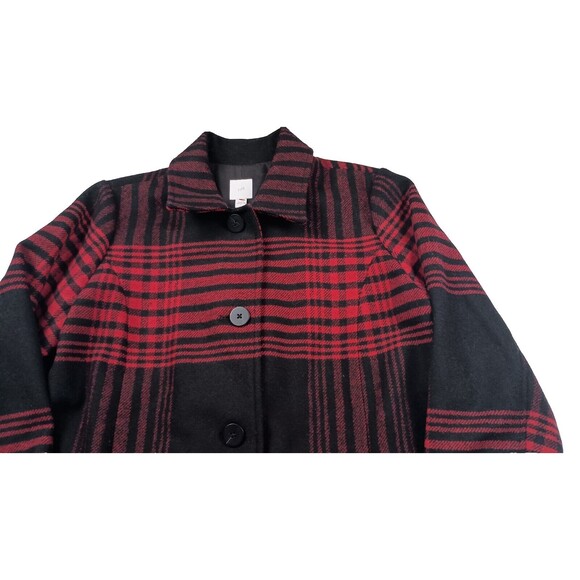 J Jill Buffalo Plaid Peacoat Wool Size Small Black & Red Winter Jacket Holiday - Picture 5 of 14